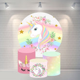 Kreis Regenbogen Einhorn Blume Glücklich Geburtstag Hintergrund